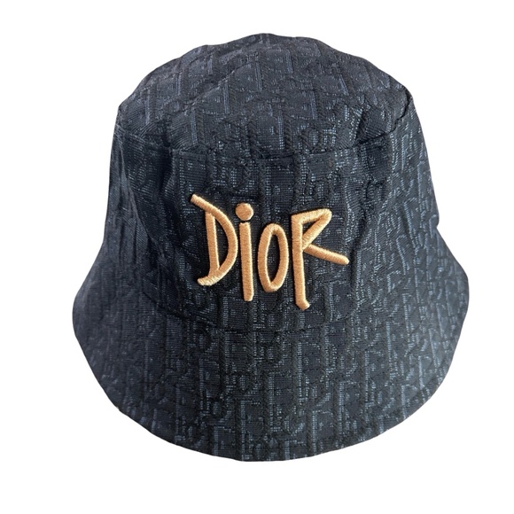 CHRISTIAN DIOR Monogram Embroidered Bucket Hat ONE SIZE Textured Black & Gray - Picture 4 of 9